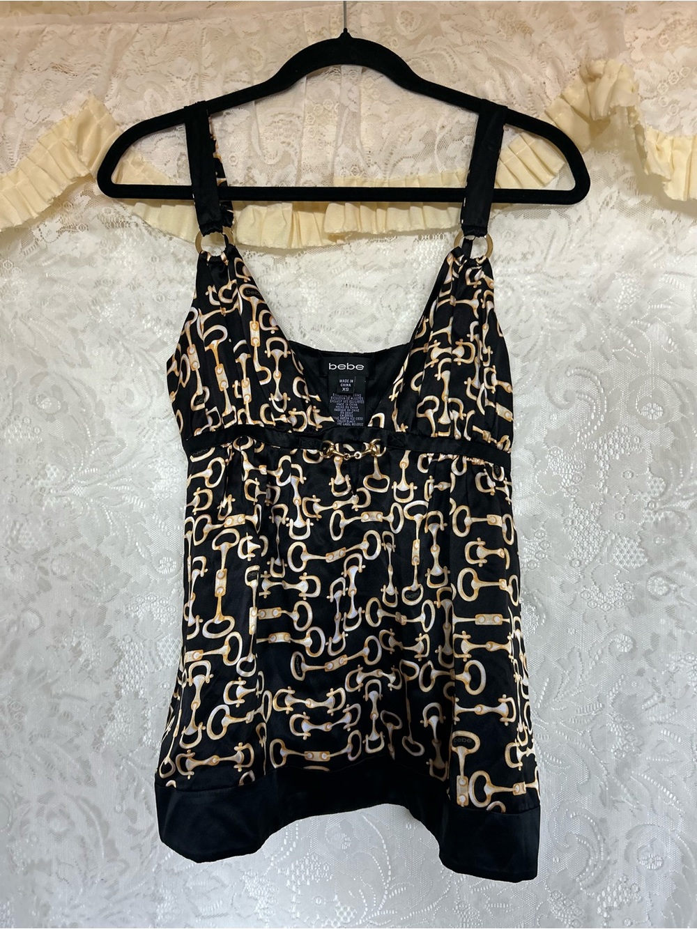 bebe 100% silk y2k Black & Beige Chain-Print Camisole Tank XS